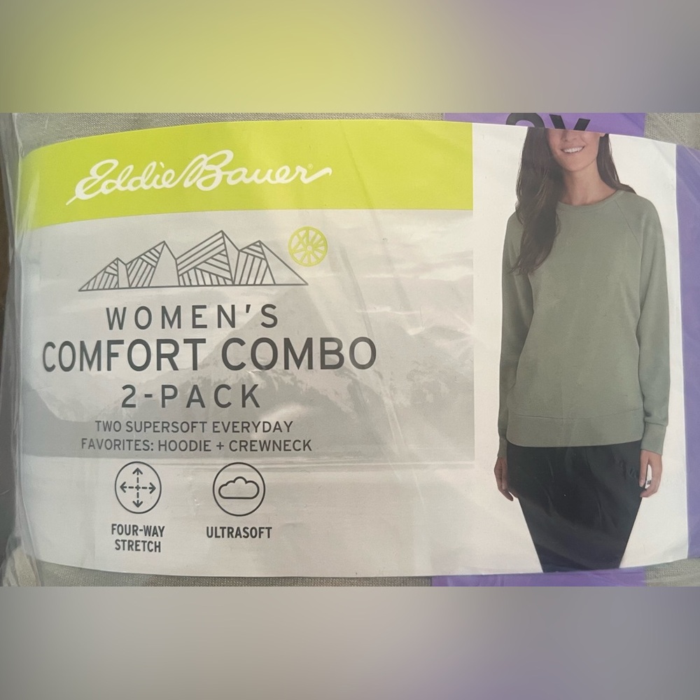 Eddie Bauer Women's Comfort Combo 2-Pack Navy Hoodie Green Crewneck